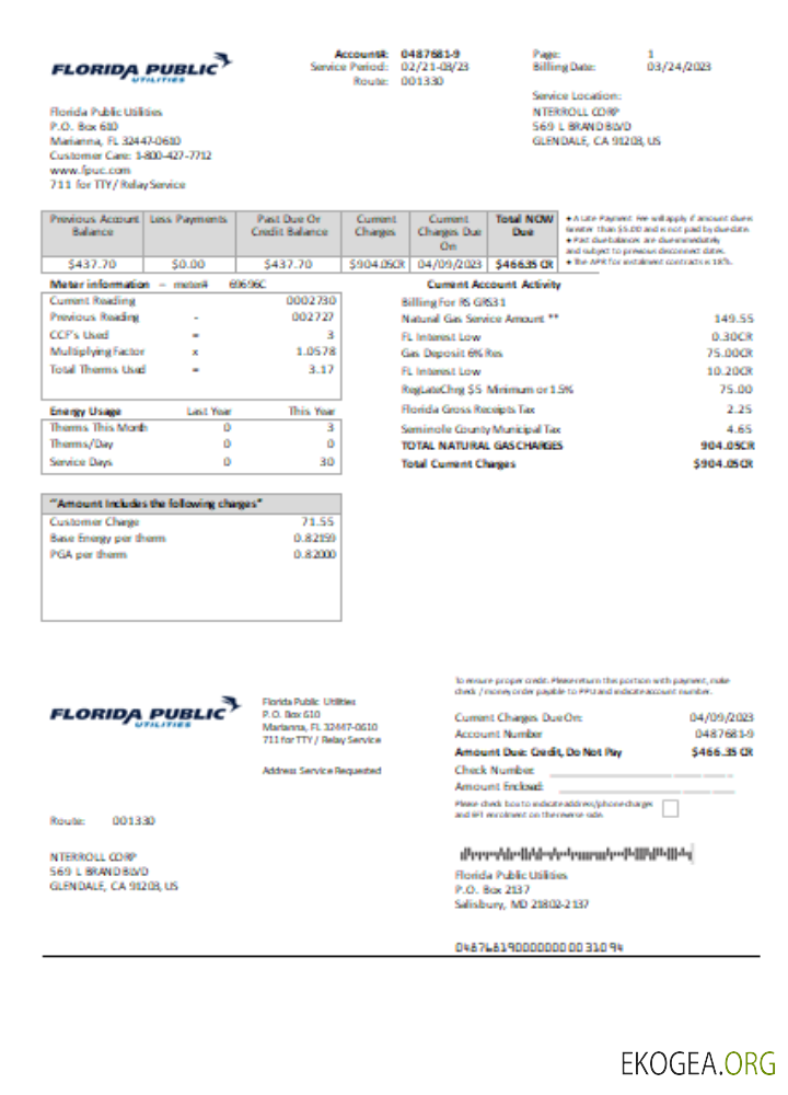 Facture commerciale des services publics de Floride, SCR